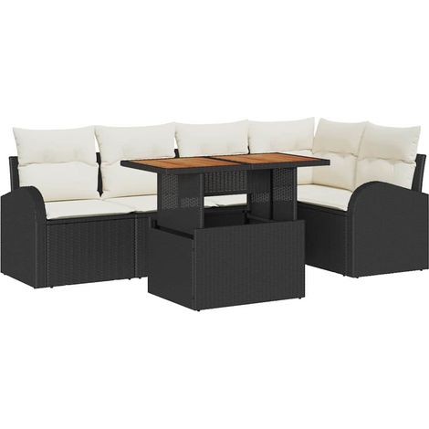 Garden Sofa Set with Storage 6 pcs Black Poly rattan vidaXL
