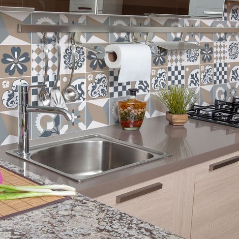 Sticker Mural Carrelage adhésif Cuisine Salle de Bain - 9 STICKERS CARREAUX DE CIMENT AZULEJOS SOVANA - 9stickers15x15cm (1/5)
