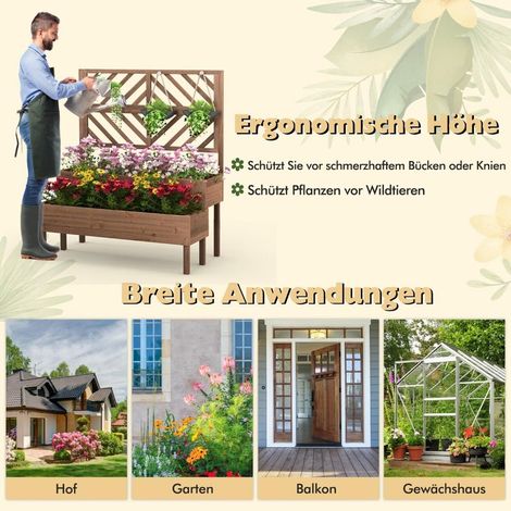 Pour fleurs, herbes et plantes grimpantes, jardinière sur pieds avec treillis, 2 bacs en bois de sapin (1/5)