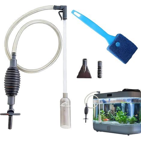 Aquarium Cleaning Kit, 1.7m Siphon Pump, 23cm Glass Brush, For Water and Algae Changes (1/5)