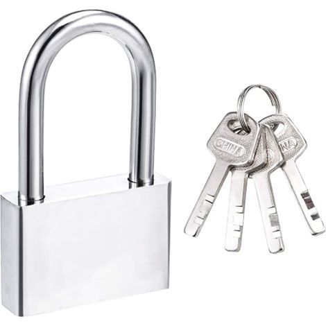 Cadenas 50 mm Cadenas à 4 clés, Boîtier en Acier Trempé,Longue Anse Diamètre 8 mm,Exterieur Etanche Cadenas pour Casier,Garage,Clôture,Jardin (1/5)