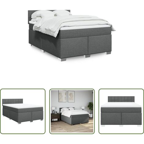 vidaXL Surmatelas -  Sommier à lattes de lit avec matelas Gris foncé 140x190cm Tissu (1/5)