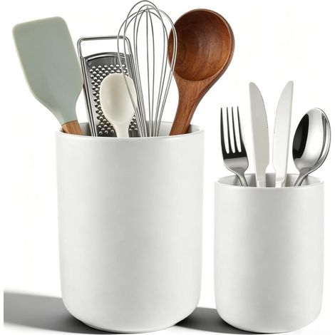 2 unités Pot Ustensiles Cuisine Grands et Moyens Porte Ustensiles en Céramique clair Mat (1/5)