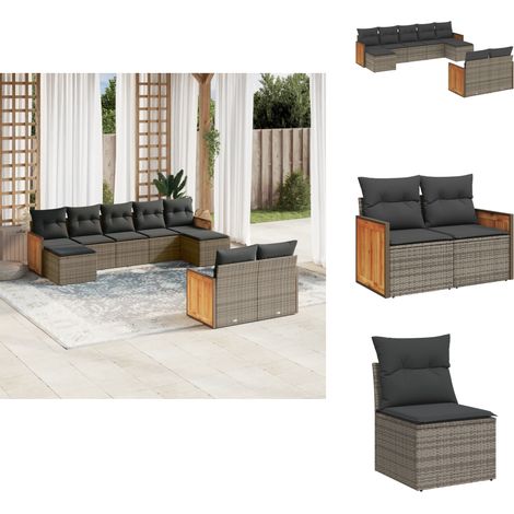 Salon de jardin 9 pcs avec coussins gris résine tressée - Salon De Jardin - Meuble De Jardin - Ensemble Salon De Jardin - Mobilier Extérieur - Set De Canapés (1/5)