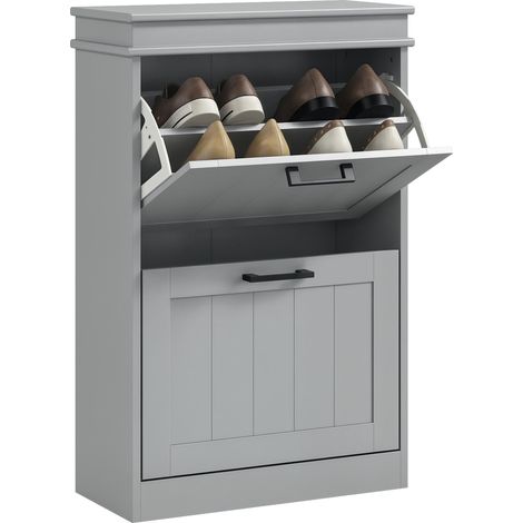 Meuble à chaussures, 2 portes abattants, étagères réglables, pour entrée, couloir, 54 x 24 x 82,5 cm, gris (1/5)