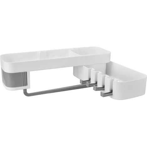 Mensola angolare per bagno, mensola per cucina, mensola portaoggetti, Monte Creativity, semplice, elegante, a doppio strato, mensole di supporto per WC a 2 strati (bianco grigio).