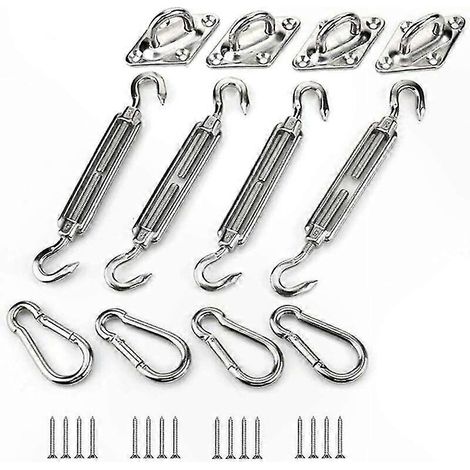Kit de Montage pour Voile d'Ombre Extérieure, Accessoires de Fixation en Acier Inoxydable Résistants, Compatibles Voiles Triangulaires, Carrées et Rectangulaires, Taille M5, Installation Facile (1/4)