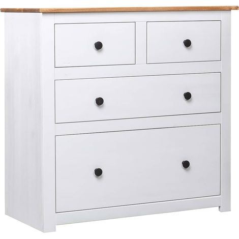 Buffet 4 tiroirs en pin massif blanc et bois naturel 80 x 40 x 83 cm - PANGIVO (1/5)