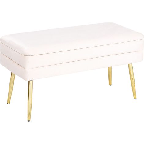 Panchina contenitore camera da letto velluto crema e gambe dorate Durham