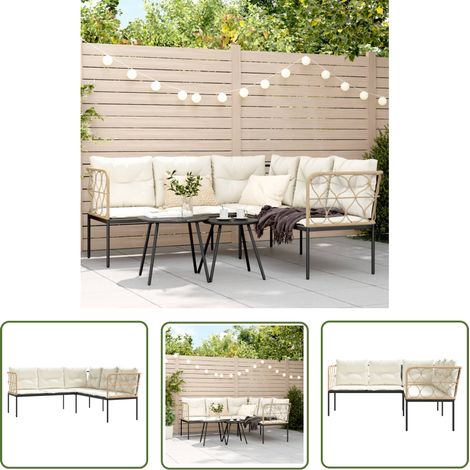 vidaXL Gartensofa in L-Form mit Kissen Schwarz Stahl und Textilene (1/5)