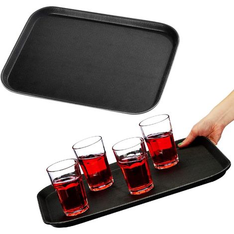 2 Vassoi Rettangolari da Portata con Rivestimento Gommato Antiscivolo 40x30 cm - Vassoi in polipropilene infrangibile ideali per Bar, Mensa e Fast Food (1/5)