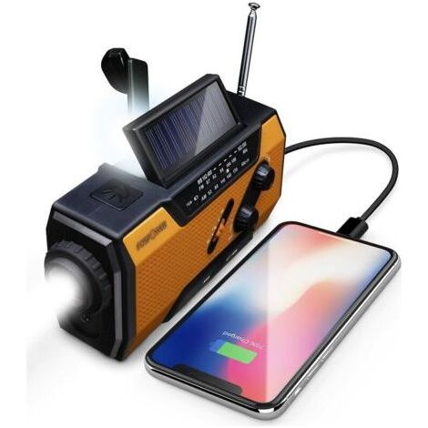 Radio d'urgence météo 2000mAh – Alimentation solaire/manivelle/piles – AM/FM – Lampe LED – Alarme SOS pour randonnée et extérieur (1/5)