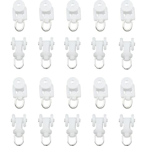 Rouleaux de Rail de Rideau, transporteurs à roulettes pour Rideaux ondulés, Coureurs de draperie Pliables, 20 pièces (22x16mm / 0,87×0,63 Pouces) - Blanc (1/5)