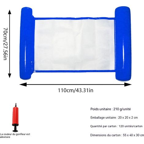 Hamac gonflable rayé pour piscine, fauteuil flottant aquatique à 2 bouées, matelas gonflable portable pour adultes et enfants - Bleu foncé (pompe à air) (uni) (1 pièce)