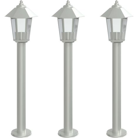 Lampade da terra per esterno 3 pz argento 80 cm acciaio inox Argento 020042561