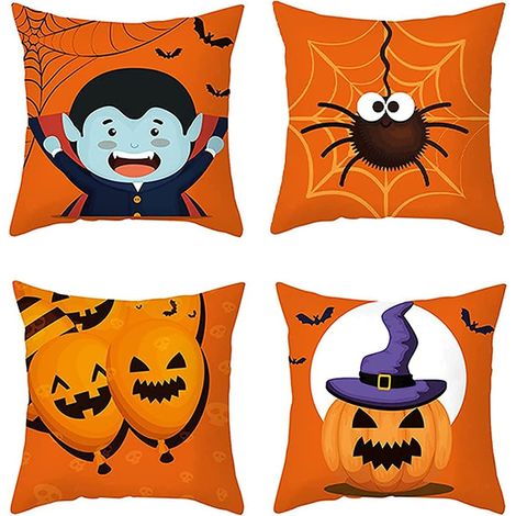 Halloween-Kissen-Set, 4-teilig, Halloween-Sofa-Kissenbezug, Halloween-Deko-Kissenbezug-Set, Halloween-Kissenbezug-Kissen für Sofa, rechteckiger Kissenbezug, Stil A (45×45cm) (1/4)