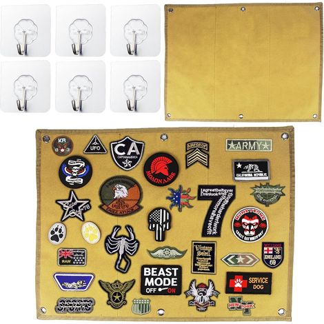 Panneau de Brassage Tactique 60x45cm Pliable Tableau D'affichage Tactique Patches de suspension Patches, Panneau Compatible Organiseur Patchs pour Stockage Vtrine Badges Patchs (Brun) (1/5)