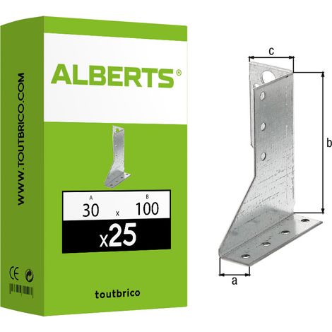 25 supports U aile extérieure gauche 30x100mm galvanisé Alberts