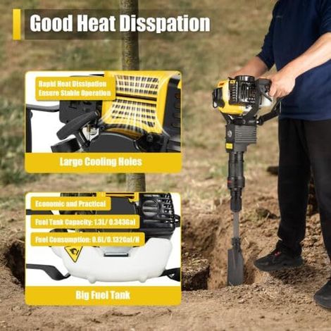 Excavatrice d'arbre à essence 52 CC 1,9 kW 2 temps fraise pour tranchée, excavatrice d'arbre de jardin avec pointe de 290 mm