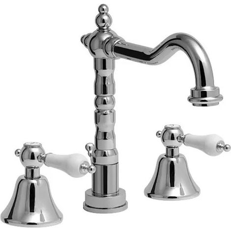 Mitigeur lavabo 3 trous chromé, style rétro (1/3)
