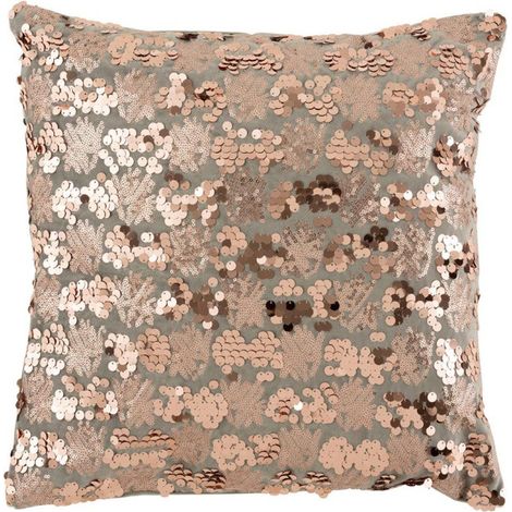 Coussin Déco "Sequins" 45x45cm Gris & Rose (1/5)
