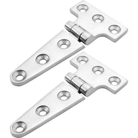 Deux charnières en forme de T, fabriquées en acier inoxydable 316 de qualité marine robuste, adaptées aux portes et écoutilles de cabine. (1/5)