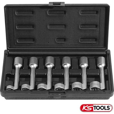 Kstools – Coffret de clés pour conduites d'injection diesel 12 pans – 6 pièces en acier spécial – Douille fendue pour accès difficile – Compatible Audi, BMW, Ford (1/7)