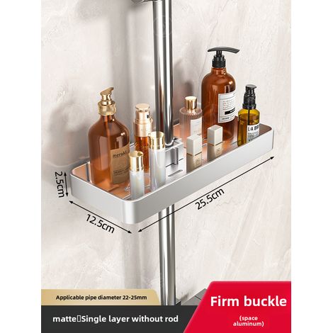 Organizador de ducha adhesivo de aluminio con 3 estantes y toallero para baño. (1/5)