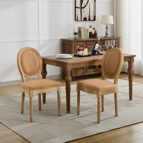 Chaise de salle à manger 59,5x49x95 cm en bois et lin beige, style français, lot de 2 FloraGrace (1/5)