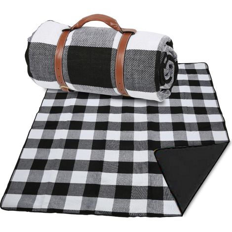 TolleTour Picknickdecke Wasserdicht 200x200 cm XXL Outdoor Campingdecke Faltbar mit Tragegriff Blau-Weiß Karo