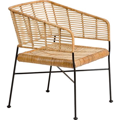 Chaise élégante Métal et Osier Noir/Naturel - Noir intense et Osier naturel (1/5)