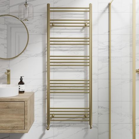 DuraTherm Brushed Brass Flat Straight Heated Towel Rail Bathroom Radiator Designer 1600 x 600mm