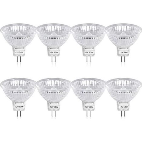 50W GU5.3 MR16 Ampoule Halogène Dimmable, DC 12V Basse Tension 2 Broches Base Spotlight Réflecteur Ampoules, 800 Lumen, (8-PCS) (1/4)