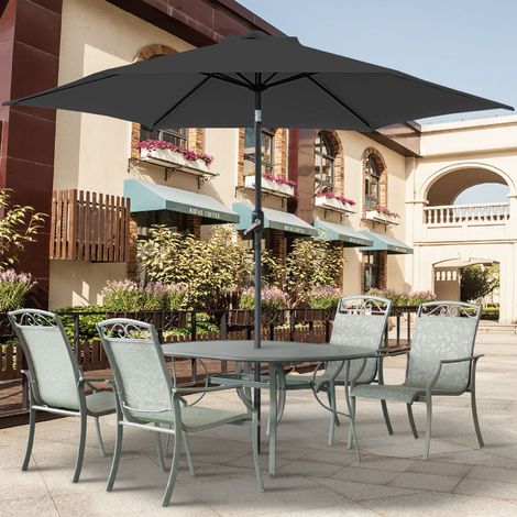 Greenbay Round Garden Parasol Sun Shade Patio Outdoor Umbrella Canopy Crank Tilt Mechanism 2.5M Black