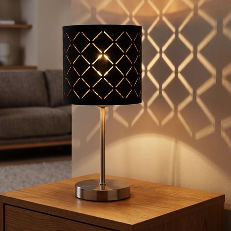 Tisch Leuchte Wohn Zimmer Schalter Lese Lampe Textil schwarz gold im Set inkl. LED Leuchtmittel (1/5)