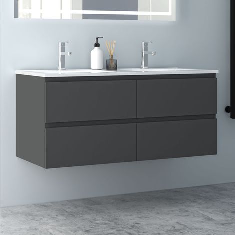 120 cm Badmöbel Set Unterschrank 4 Schubladen soft close Badezimmermöbel Selbstmontierter mit Weiß keramik waschtisch Unterschrank mit Anthrazit Matt (1/5)
