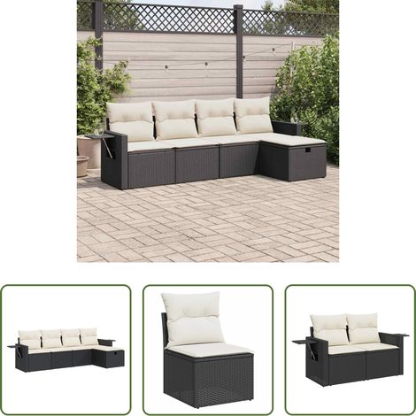 vidaXL Set Divani da Giardino 5 pz con Cuscini in Polyrattan Nero (1/5)