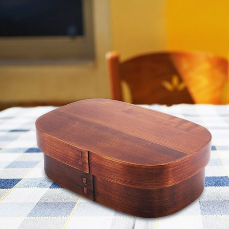 Vintage Lunchbox aus Naturholz, Bento-Box, 18 x 12 x 5,5 cm (1/5)