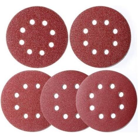 Accessoire pour une ponceuse 100 pièces papier abrasif ponceuse excentrique 125 mm Velcro, disques de ponage 8 trous Velcro rond 125 mm pour ponceuse excentrique 20x 40/60/80/120/180 grain par LangRay (1/5)