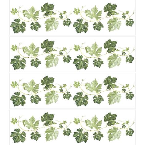 (4 feuilles de 16 x 60 cm) Stickers muraux plantes vertes, décoratifs pour salon et chambre, feuilles vertes (1/5)