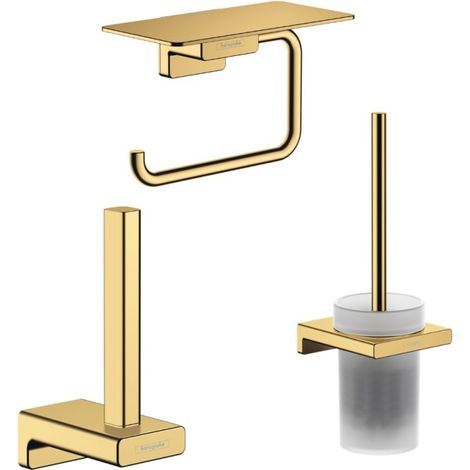HANSGROHE Escobillero Addstoris + Portarrollos con estante + Reserva de portarrollos aspecto oro pulido