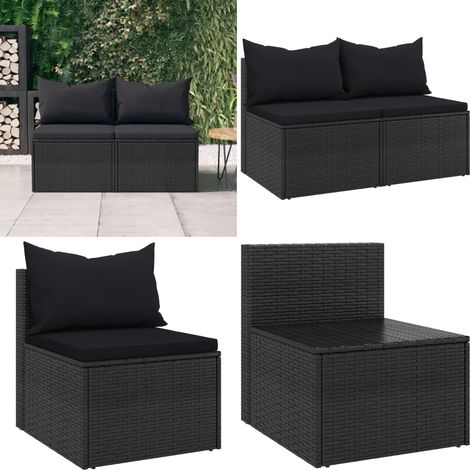 Garten-Mittelsofas mit Kissen 2 Stk. Schwarz Poly Rattan - Garten Mittelsofa - Garten Mittelsofas - Home & Living (1/5)