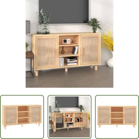 Rangement - Buffet Marron 105x30x60 cm Bois de pin massif et rotin naturel (1/5)