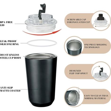 Tazza da caffè - tazza da caffè da asporto - tazza da caffè da asporto - a prova di perdite - tazza da caffè con coperchio e manico - tazza da viaggio - thermos per caffè e tè da asporto - 380 ml - 15 (1/5)