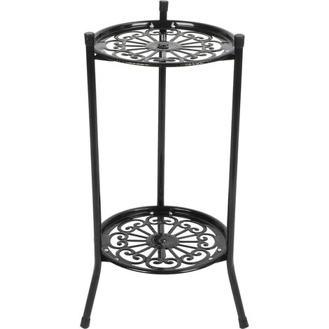 Support à plantes en métal à 2 niveaux, porte-pots de fleurs, étagère de présentation, accessoires de jardinage, noir (1/5)
