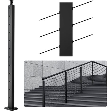 Poteau de rampe d'escalier câble, 106,7x2,5x5 cm, poteau de garde-corps trous inclinés 30°, 12 trous pré-percés, poteau de rail acier inoxydable, support horizontal incurvé, 1JZLGZHS1067HNEKBV0 (1/5)
