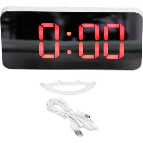 Réveil numérique LED avec miroir grand format, fonction snooze pour chambre, bureau, maison - Coque blanche, affichage rouge (1/5)