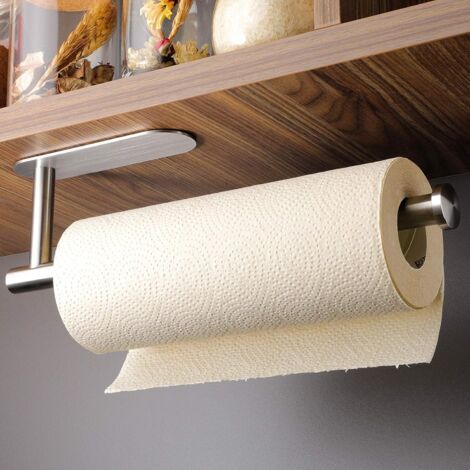 Porte-rouleau de cuisine sans perçage – Acier inoxydable SUS-304 – Installation adhésive – Pour rouleaux jusqu'à 34 cm (1/5)