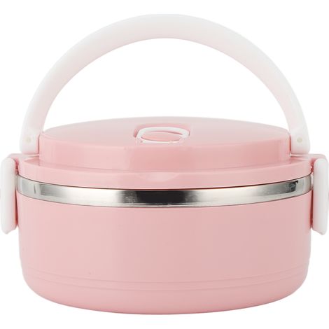 Isolierte, runde Lunchbox aus Edelstahl 304, luftdicht, für Nudeln, hält Speisen frisch. Verstärktes, einwandiges Modell in nordischem Rosa. (1/5)