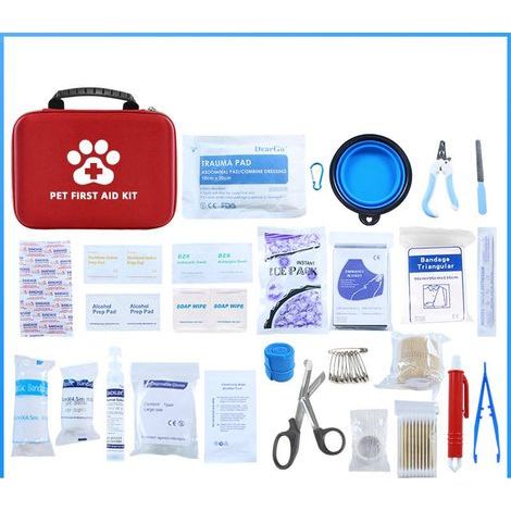 Trousse de premiers soins pour animaux de compagnie, ensemble de sacs de rangement pour fournitures d'urgence pour le traitement des plaies des chats et des chiens, 26 types et 101 pièces-NANOTEH (1/4)